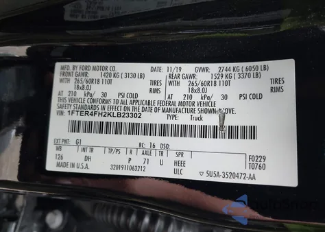 2019 Ford Ranger Lariat z USA, uszkodzony, nr VIN 1FTER4FH2KLB23302